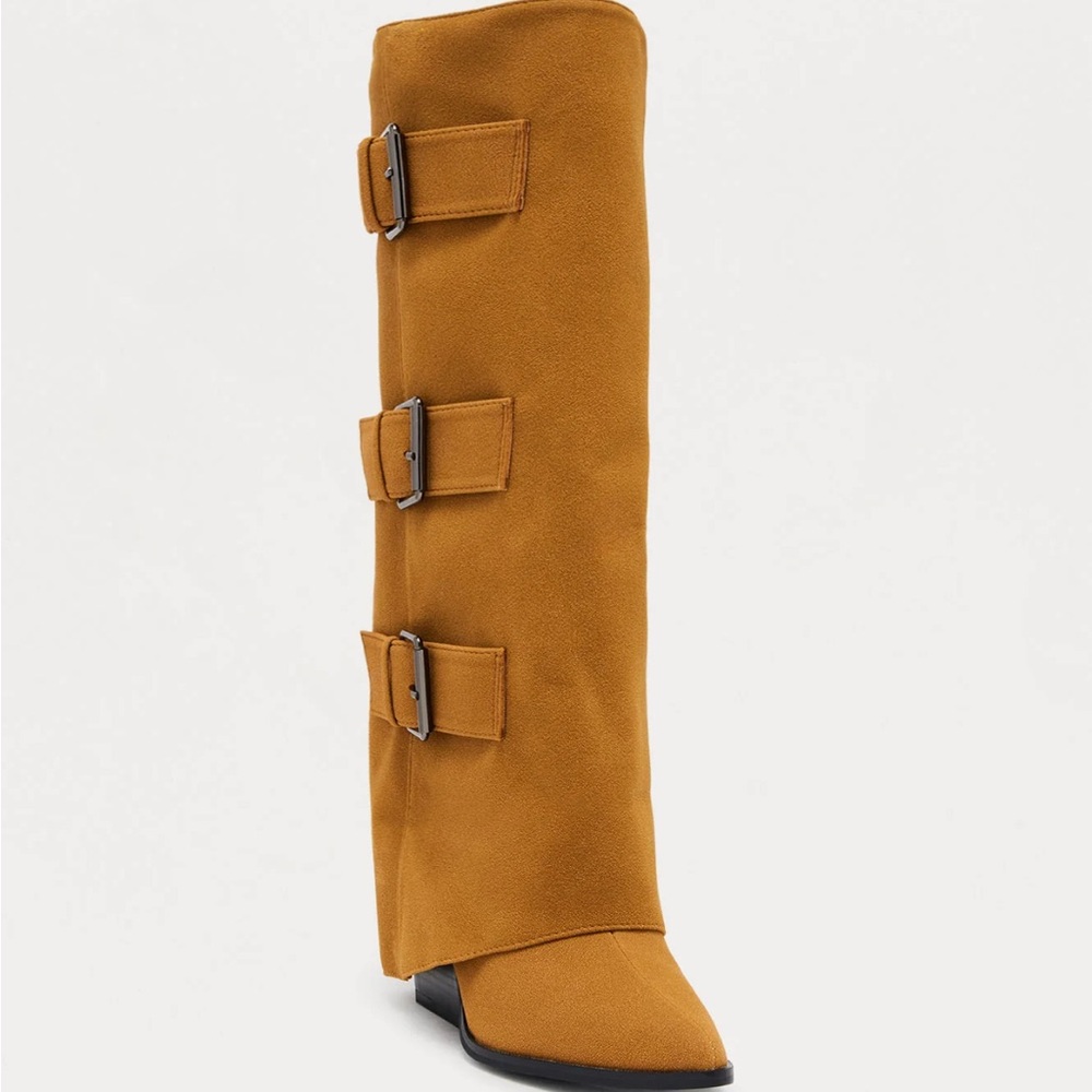 Tall Buckle Detail Women's Boot in Camel
